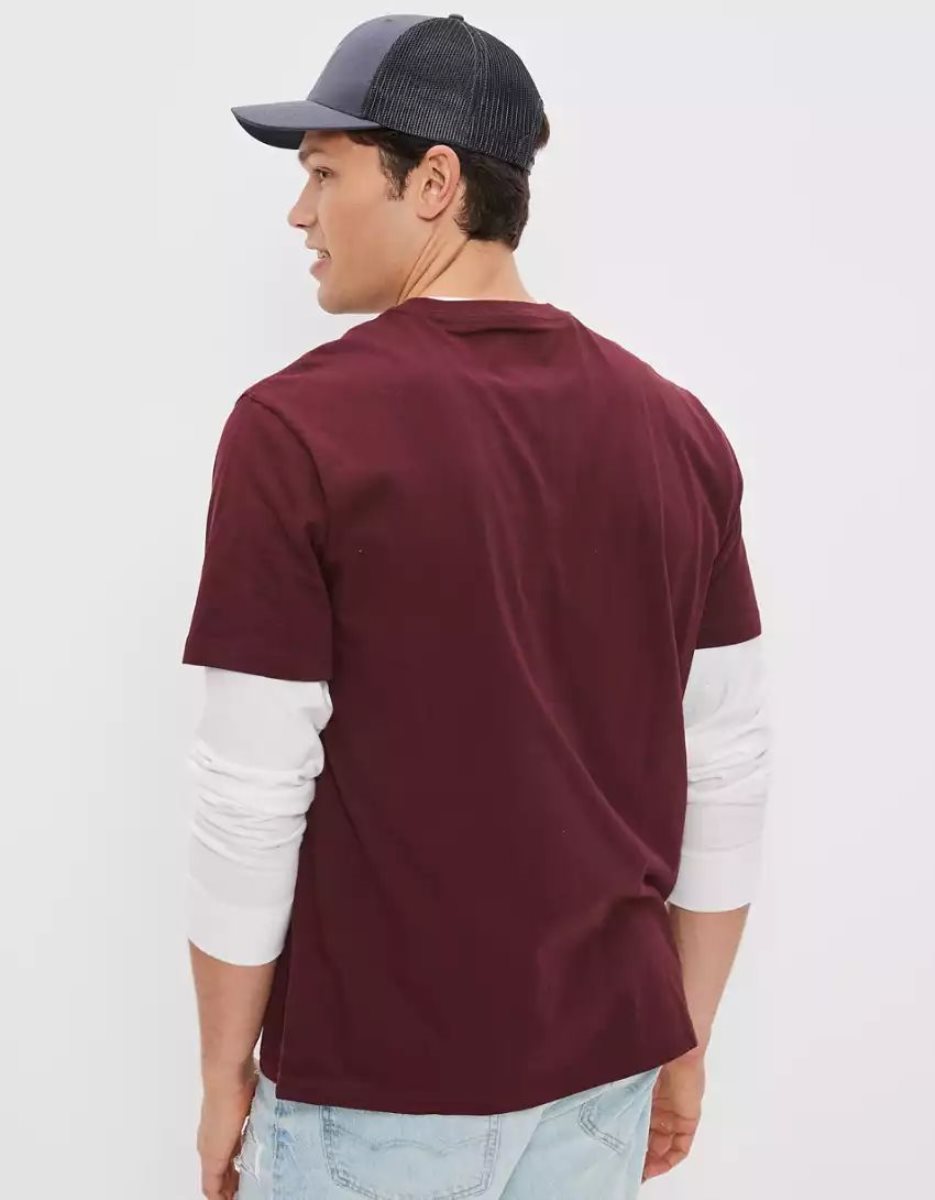 T Shirt Graphique American Eagle AE Super Soft Logo Bordeaux Homme | TPD-62170442